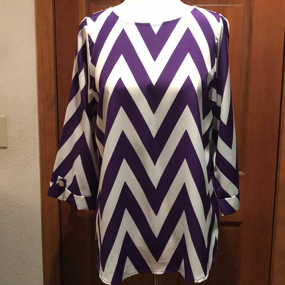 dina be | Chevron Blouse Top | Purple White Medium